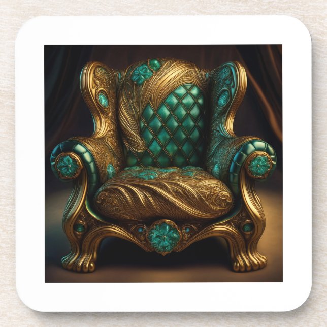 Porta-copo Poltrona de Braço Verde e Dourado Luxuosa (Frente)