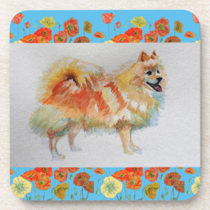 Porta-copo Pomerânia Spitz Alemão Aquarela Cachorro Pet Tapet