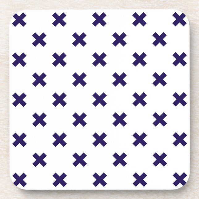 Porta-copo Pontos crus azuis do marinho em branco (Frente)