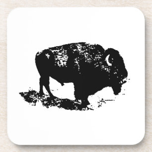 Porta-copo Pop Art Black White Buffalo Bison Silhouette