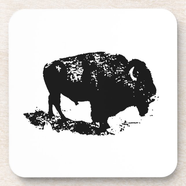 Porta-copo Pop Art Black White Buffalo Bison Silhouette (Frente)