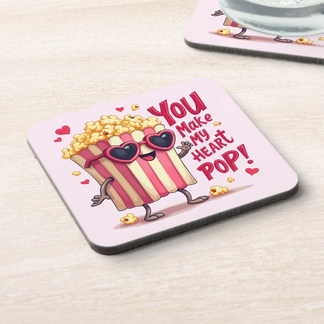 Porta-copo Popcorn Heart Pop Valentine Design (Left Side)