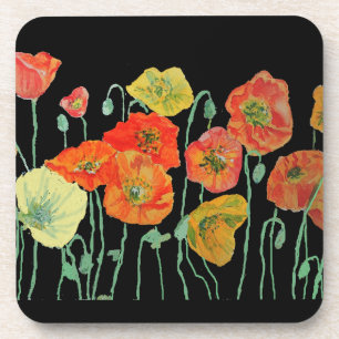 Porta-copo Poppies Laranja e Preto Flor Piso de Plástico