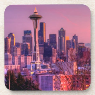 Porta-copo Por do sol atrás da skyline de Seattle do parque