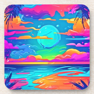 Porta-copo Pôr do Sol Neon Vibrante Sobre as Ondas do Oceano