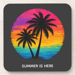 Porta-copo Pôr do Sol Tropical Palmeiras Design Retro