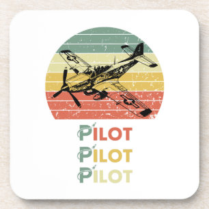 Porta-copo Pôr do Sol Vintage Retro, Piloto de Avião, Aviação