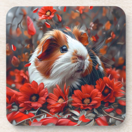 Porta-copo Porco-guineense entre Flores Vermelhas