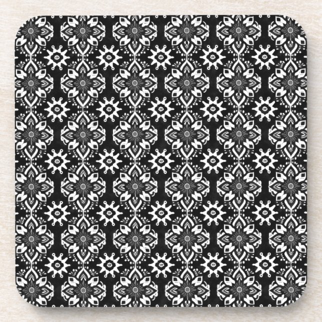 Porta-copo Portas copos de padrão floral preto e branco - Con (Frente)