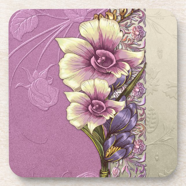 Porta-copo Portas copos Lilac Damask Elegantes (Frente)