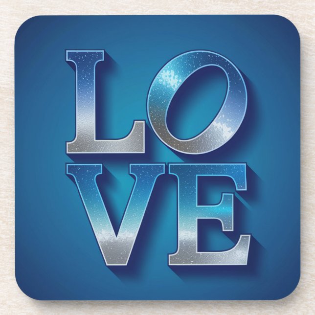 Porta-copo POSTER de prata azul do LOVE (Frente)