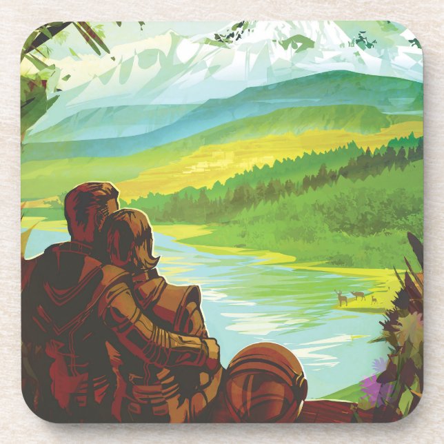 Porta-copo Poster de viagens Espacial Retroativo E Missão De  (Frente)