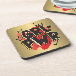 Porta-copo POTÊNCIA, Coroa e Corações, Vermelho e Dourado