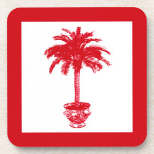 Porta-copo Potted Palm Tree - deep red and white