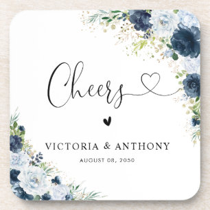 Porta-copo Pousa-copos de casamento floral azul marinho quadr