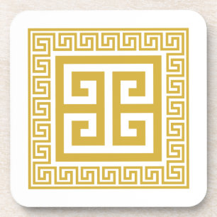 Porta-copo Pousa de Design Dourado com Padrão de Chave Grega