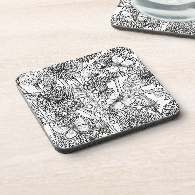 Porta-copo Prado de dandelion em preto e branco (Left Side)