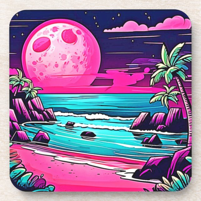 Porta-copo Praia da Lua Rosa Vibrante (Frente)