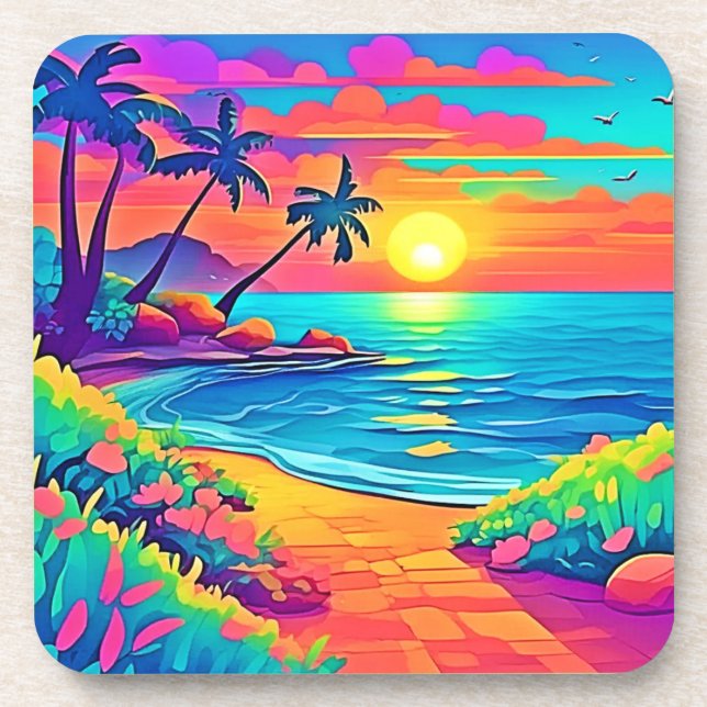 Porta-copo Praia Sunset Tropical (Frente)