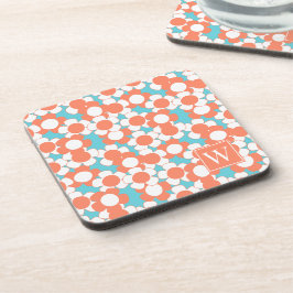 Porta-copo Preppy Daisy Bloom – Coral & Turquoise Monograma