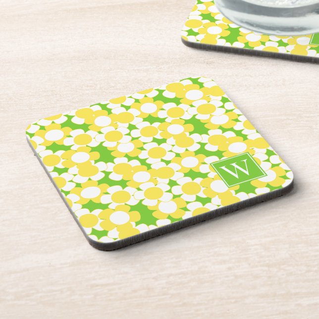 Porta-copo Preppy Daisy Bloom – Monograma Amarelo e Lima (Left Side)