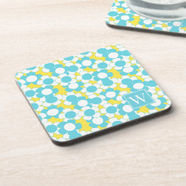 Porta-copo Preppy Daisy Bloom – Monograma Amarelo e Turquesa