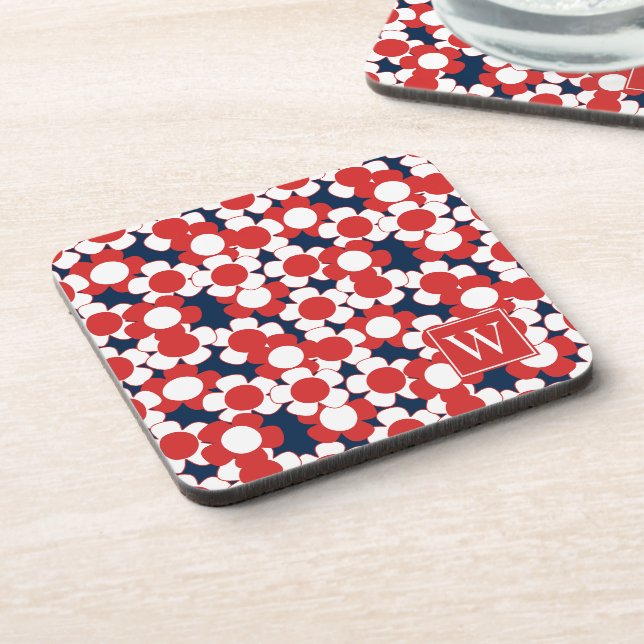 Porta-copo Preppy Daisy Bloom – Monograma Vermelho Branco e A (Left Side)