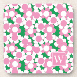 Porta-copo Preppy Daisy Bloom – Pink & Green Monogram