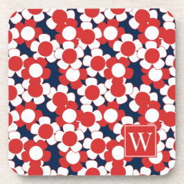 Porta-copo Preppy Daisy Bloom – Red White & Navy Monogram