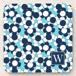 Porta-copo Preppy Daisy Bloom – Turquesa e Monograma Azul Mar