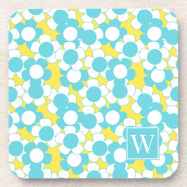 Porta-copo Preppy Daisy Bloom – Yellow & Turquoise Monogram