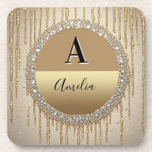 Porta-copo Presente Personalizado com Monograma a Ouro para C
