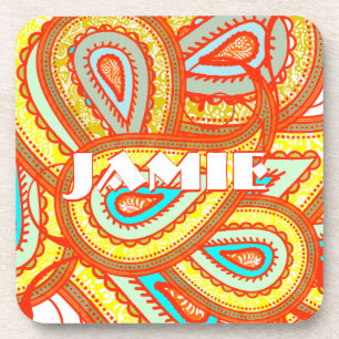 Porta-copo Presentes de Mint Paisley Laranja Amarelo Moderno