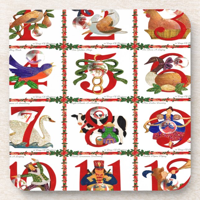Porta-copo Presentes de Quilt Impresso dos 12 Dias de Natal (Frente)