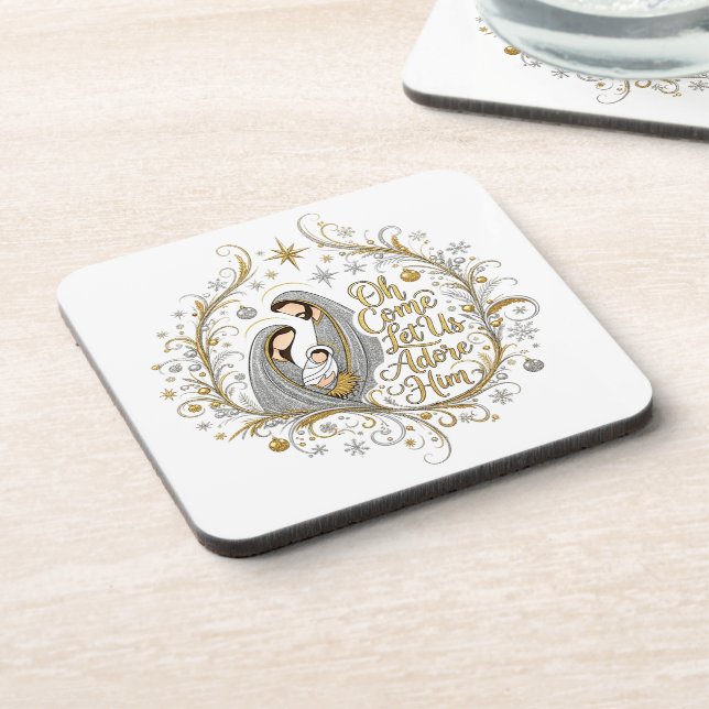Porta-copo Presépio de Natal prateado e dourado (Left Side)