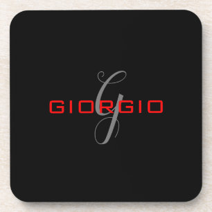 Porta-copo Preto Vermelho Seu Nome Monograma Inicial Moderno