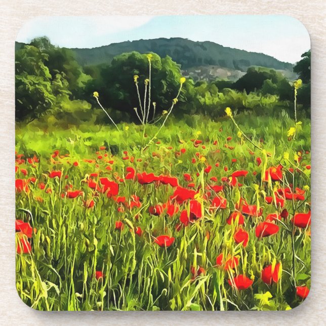 Porta-copo Primavera Poppies Meadow e Mountain Landscape (Frente)