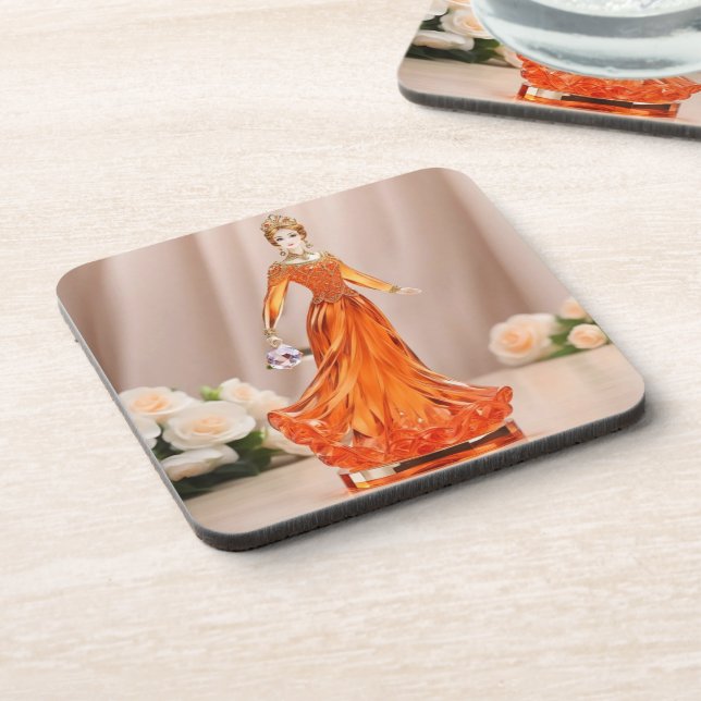 Porta-copo Princesa de vidro cristal com vestido de laranja (Left Side)