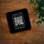 Porta-copo Procurar o nosso código QR personalizado e o logot<br><div class="desc">Uma montanha russa moderna e mínima, de cor quadrada de plástico preto e branco, apoiada por cortiça, com design criado para um restaurante ou bar, apresenta o seu código de QR personalizado que orientará os clientes a "Procurar pelo nosso Menu". A parte traseira da placa inclui um logotipo da empresa...</div>