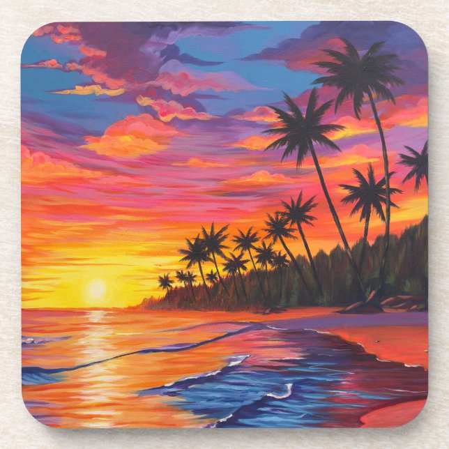 Porta-copo Protetor de Bebida Pôr do Sol Tropical (Frente)