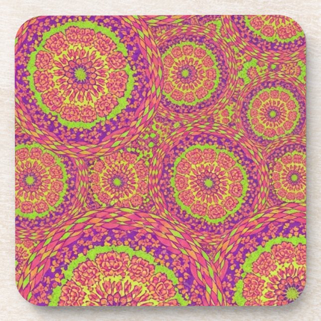 Porta-copo Psychedelic Neon Mandala Swirl Pattern (Frente)