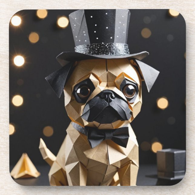 Porta-copo Pug de rico Origami (Frente)