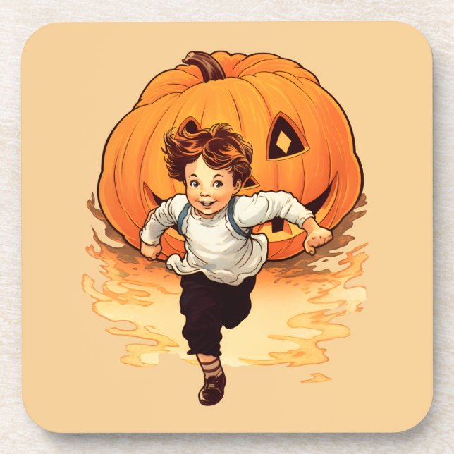 Porta-copo Pumpkin de Halloween, Menino Feliz (Frente)