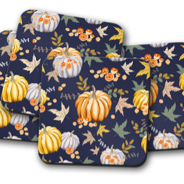 Porta-copo Pumpkin de queda azul | Uvas De Cortiça De Outono