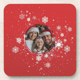 Porta-copo Quadro de Natal Vermelho com Flocos de Neve