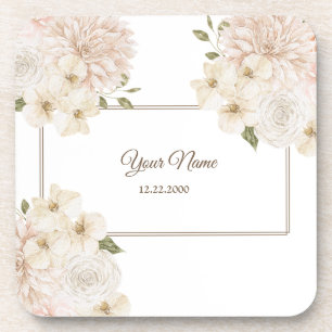 Porta-copo Quadro Floral Rosa Branco Festa de Casamento Moder
