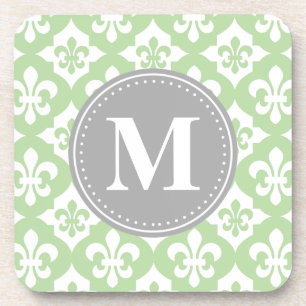 Porta-copo Quatrefoil Fleur-De-Lis Mint Cinza Verde Monograma