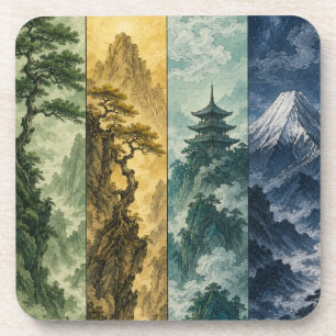 Porta-copo Quatro Estações Montanha Paisagem de Tinta Japon