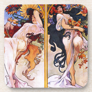 Porta-copo Quatro estações por Alfons Mucha Art Deco Nouvea