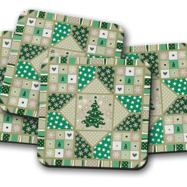 Porta-copo Quilt de Natal Verde | Conjunto de Portas copos de (Criador carregado)